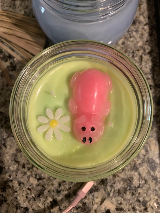 Sweet Pea Piggy themed 2 wick soy candle